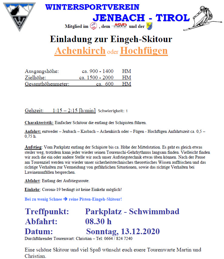 2020 12 13  Eingeh-Skitour Achenkirch o. Hochfüge